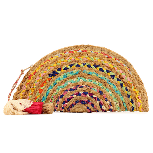 Rounded jute clutch bad multicolored